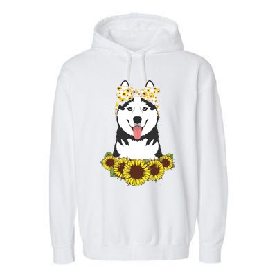 Girl Women Mom Siberian Husky Dog Sunflower Puppy Lover Garment-Dyed Fleece Hoodie