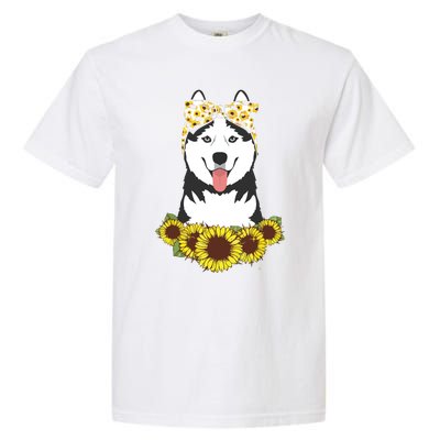 Girl Women Mom Siberian Husky Dog Sunflower Puppy Lover Garment-Dyed Heavyweight T-Shirt