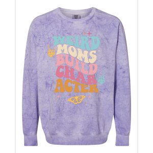 Groovy Weird Moms Build Character, Overstimulated Mom (Back) Colorblast Crewneck Sweatshirt