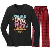 Groovy Weird Moms Build Character, Overstimulated Mom (Back) Women's Long Sleeve Flannel Pajama Set 