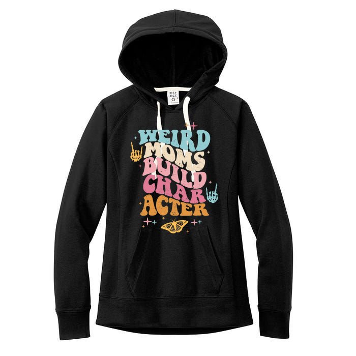 Groovy Weird Moms Build Character, Overstimulated Mom (Back) Women's Fleece Hoodie