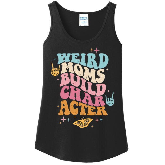 Groovy Weird Moms Build Character, Overstimulated Mom (Back) Ladies Essential Tank