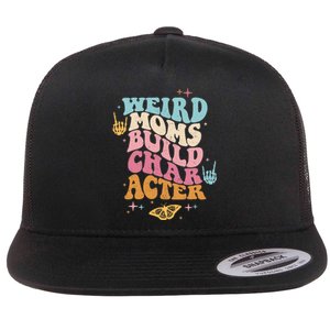 Groovy Weird Moms Build Character, Overstimulated Mom (Back) Flat Bill Trucker Hat