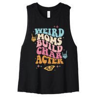 Groovy Weird Moms Build Character, Overstimulated Mom (Back) Women's Racerback Cropped Tank