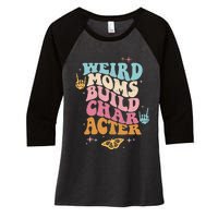 Groovy Weird Moms Build Character, Overstimulated Mom (Back) Women's Tri-Blend 3/4-Sleeve Raglan Shirt