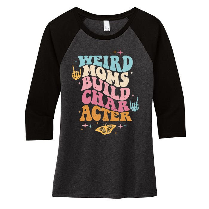 Groovy Weird Moms Build Character, Overstimulated Mom (Back) Women's Tri-Blend 3/4-Sleeve Raglan Shirt