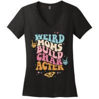 Groovy Weird Moms Build Character, Overstimulated Mom (Back) Women's V-Neck T-Shirt