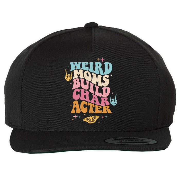 Groovy Weird Moms Build Character, Overstimulated Mom (Back) Wool Snapback Cap