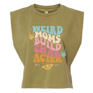 Groovy Weird Moms Build Character, Overstimulated Mom (Back) Garment-Dyed Women's Muscle Tee