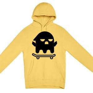 Ghost With Middle Fingers On Skateboard Lazy Funny Halloween Cool Gift Premium Pullover Hoodie