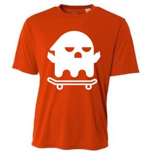 Ghost With Middle Fingers On Skateboard Lazy Funny Halloween Cool Gift Cooling Performance Crew T-Shirt