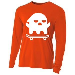 Ghost With Middle Fingers On Skateboard Lazy Funny Halloween Cool Gift Cooling Performance Long Sleeve Crew