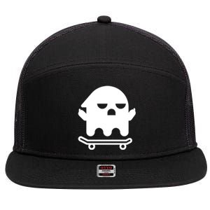 Ghost With Middle Fingers On Skateboard Lazy Funny Halloween Cool Gift 7 Panel Mesh Trucker Snapback Hat