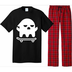 Ghost With Middle Fingers On Skateboard Lazy Funny Halloween Cool Gift Pajama Set