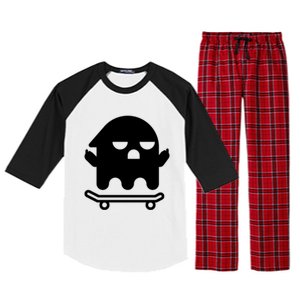 Ghost With Middle Fingers On Skateboard Lazy Funny Halloween Cool Gift Raglan Sleeve Pajama Set