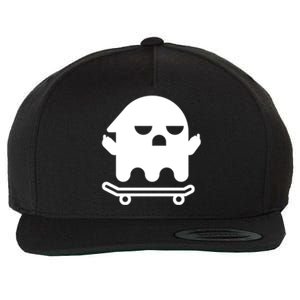 Ghost With Middle Fingers On Skateboard Lazy Funny Halloween Cool Gift Wool Snapback Cap