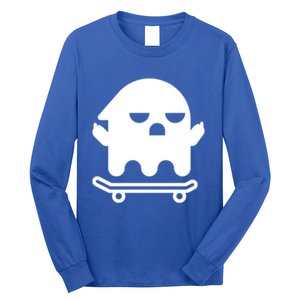 Ghost With Middle Fingers On Skateboard Lazy Funny Halloween Cool Gift Long Sleeve Shirt