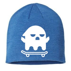 Ghost With Middle Fingers On Skateboard Lazy Funny Halloween Cool Gift Sustainable Beanie