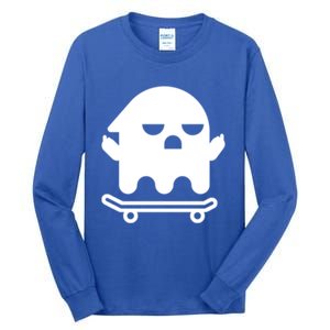 Ghost With Middle Fingers On Skateboard Lazy Funny Halloween Cool Gift Tall Long Sleeve T-Shirt