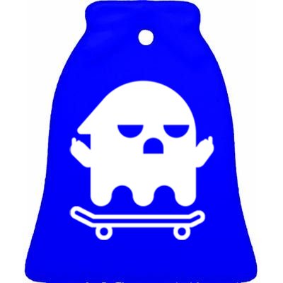 Ghost With Middle Fingers On Skateboard Lazy Funny Halloween Cool Gift Ceramic Bell Ornament