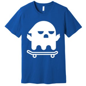 Ghost With Middle Fingers On Skateboard Lazy Funny Halloween Cool Gift Premium T-Shirt