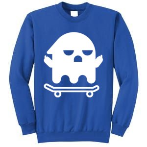 Ghost With Middle Fingers On Skateboard Lazy Funny Halloween Cool Gift Tall Sweatshirt