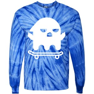 Ghost With Middle Fingers On Skateboard Lazy Funny Halloween Cool Gift Tie-Dye Long Sleeve Shirt