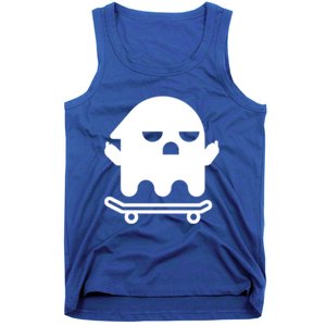 Ghost With Middle Fingers On Skateboard Lazy Funny Halloween Cool Gift Tank Top