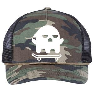 Ghost With Middle Fingers On Skateboard Lazy Funny Halloween Cool Gift Retro Rope Trucker Hat Cap