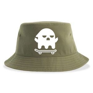 Ghost With Middle Fingers On Skateboard Lazy Funny Halloween Cool Gift Sustainable Bucket Hat