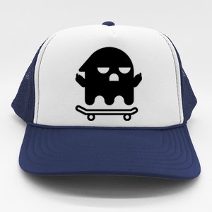 Ghost With Middle Fingers On Skateboard Lazy Funny Halloween Cool Gift Trucker Hat