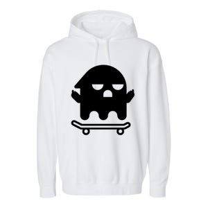 Ghost With Middle Fingers On Skateboard Lazy Funny Halloween Cool Gift Garment-Dyed Fleece Hoodie