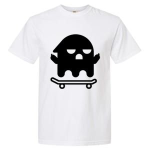 Ghost With Middle Fingers On Skateboard Lazy Funny Halloween Cool Gift Garment-Dyed Heavyweight T-Shirt