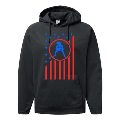 Girls Wrestling Mom  Wrestler Female Wrestle USA Flag  Performance Fleece Hoodie