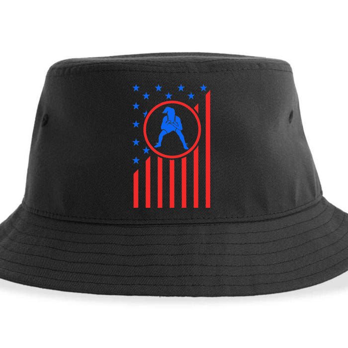 Girls Wrestling Mom  Wrestler Female Wrestle USA Flag  Sustainable Bucket Hat