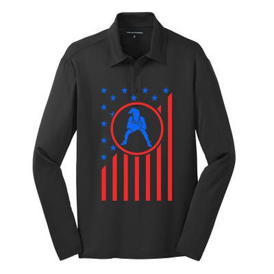 Girls Wrestling Mom  Wrestler Female Wrestle USA Flag  Silk Touch Performance Long Sleeve Polo