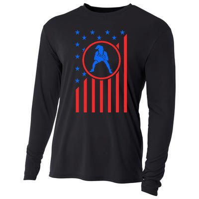 Girls Wrestling Mom  Wrestler Female Wrestle USA Flag  Cooling Performance Long Sleeve Crew