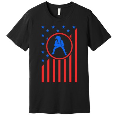 Girls Wrestling Mom  Wrestler Female Wrestle USA Flag  Premium T-Shirt