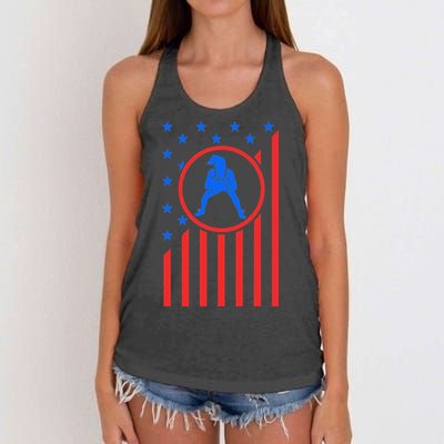 Girls Wrestling Mom  Wrestler Female Wrestle USA Flag  Women's Knotted Racerback Tank