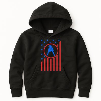 Girls Wrestling Mom  Wrestler Female Wrestle USA Flag  Kids Hoodie