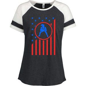 Girls Wrestling Mom  Wrestler Female Wrestle USA Flag  Enza Ladies Jersey Colorblock Tee