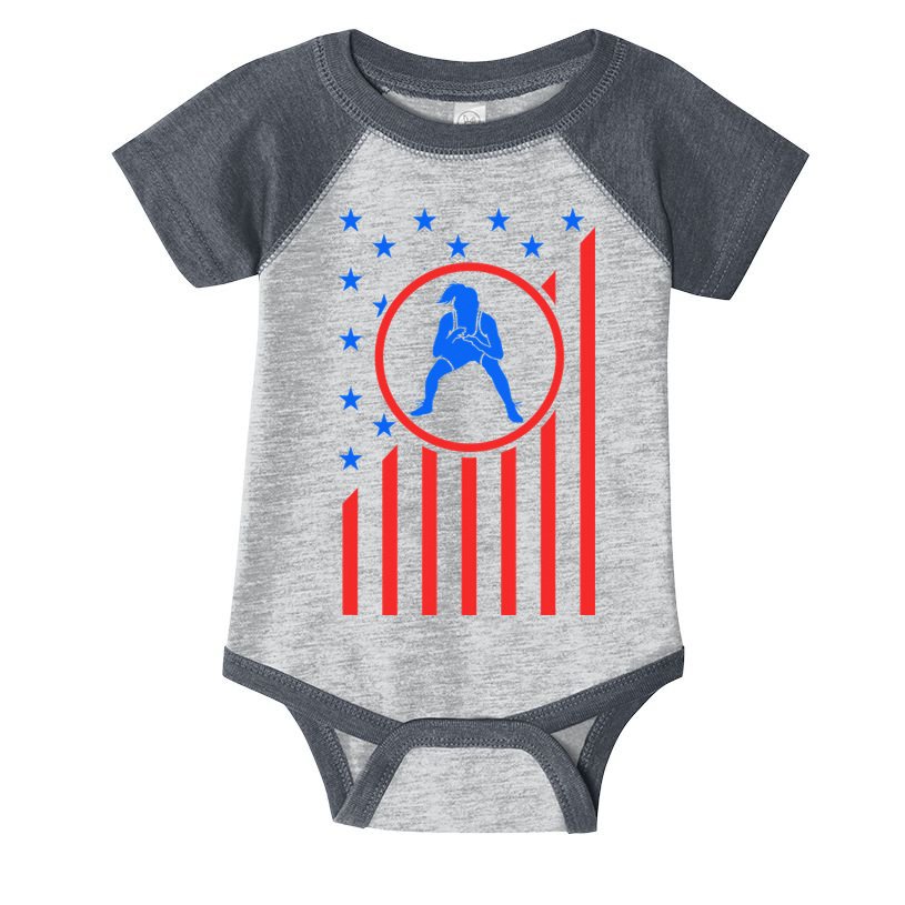 Girls Wrestling Mom  Wrestler Female Wrestle USA Flag  Infant Baby Jersey Bodysuit