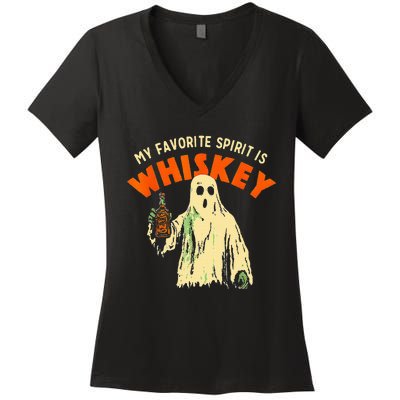 Ghost Whiskey My Favorite Spirit Is Whiskey Ghost Women's V-Neck T-Shirt