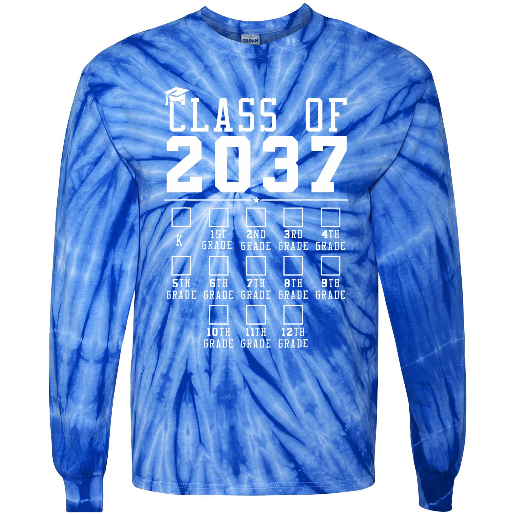 Grow With Me Class Of 2037 Handprint Kindergarten Graduation Tie-Dye Long Sleeve Shirt