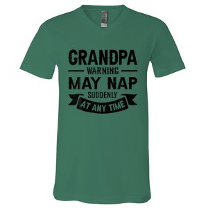 Grandpa Warning May Nap Suddenly At Any Ime V-Neck T-Shirt