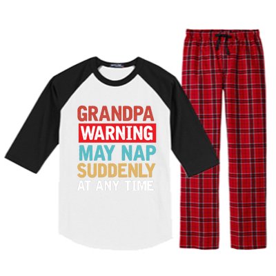 Grandpa Warning May Nap Suddenly Gift Vintage Raglan Sleeve Pajama Set