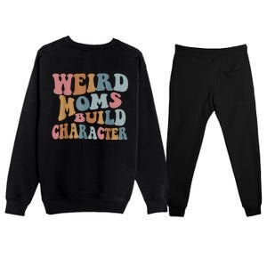 Groovy Weird Moms Build Character Funny , Overstimulated Mom (Back) Premium Crewneck Sweatsuit Set