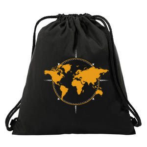 Geographic World Map & Compass Graphic Travel Drawstring Bag