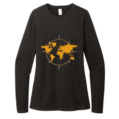 Geographic World Map & Compass Graphic Travel Womens CVC Long Sleeve Shirt