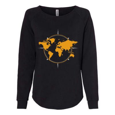 Geographic World Map & Compass Graphic Travel Womens California Wash Sweatshirt